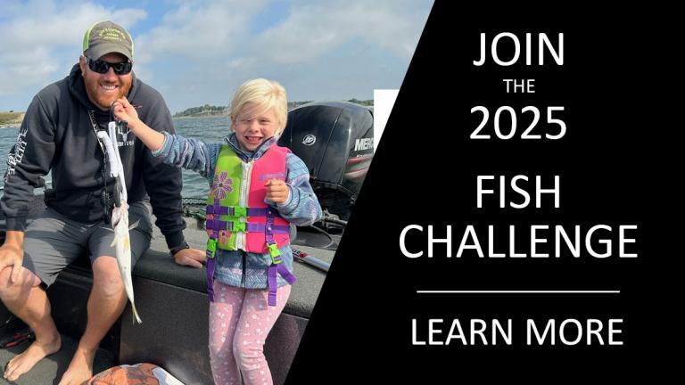 Sign up for the challenge (image: father and young daughter on boat with daughter holding a fish she caught)