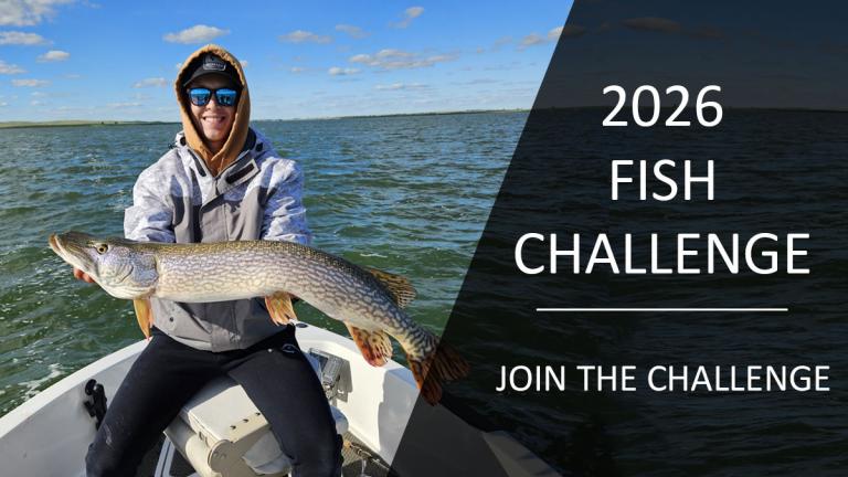Join the challenge (pictured: angler on boat with harvested northern pike)