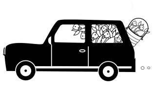 Cartoon car packed with fish