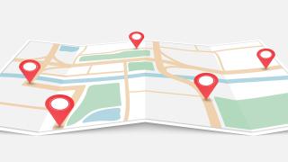 Map with red pins