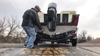 Back of trailered boat on a boat ramp