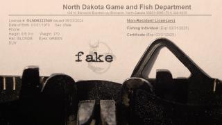 License on old style typewriter with "fake" written across it
