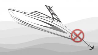 Drawing of a sinking boat with an anchor off the stern