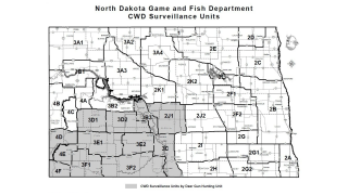 2026 CWD surveillance unit map of North Dakota
